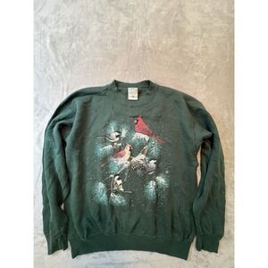 Cotton Grove Designs Sweatshirt Womens L Green‎ Cardinal Bird Nature USA